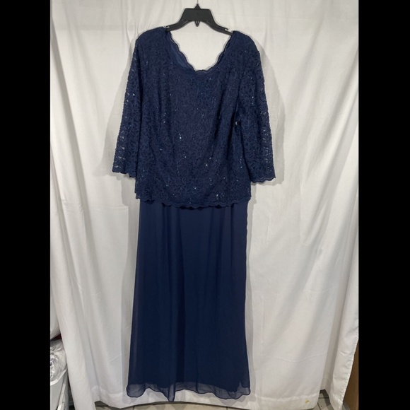 NEW Alex Evenings [ PLUS 22W ]‎ Mock Sequin Lace & Chiffon Gown Navy - Picture 3 of 12